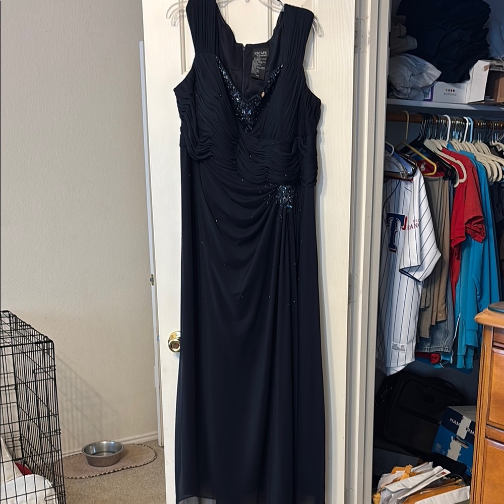 Xscape Blue Ruched Embellished Maxi Dress